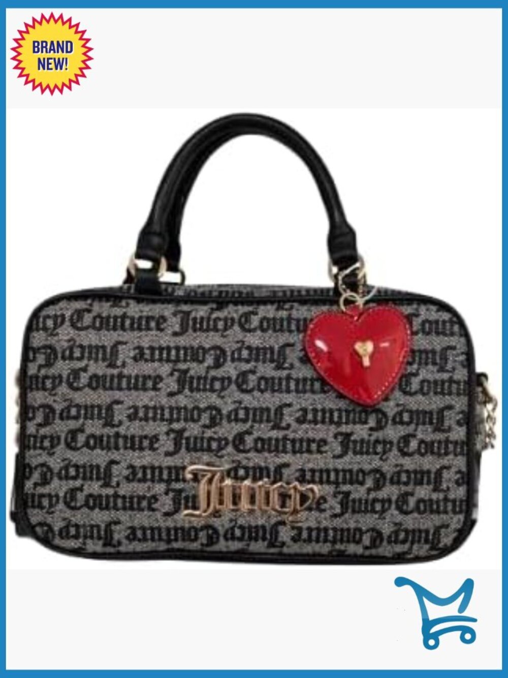 Structured Mini Satchel with Heart Charm, Top Handle, Adjustable Crossbody Strap